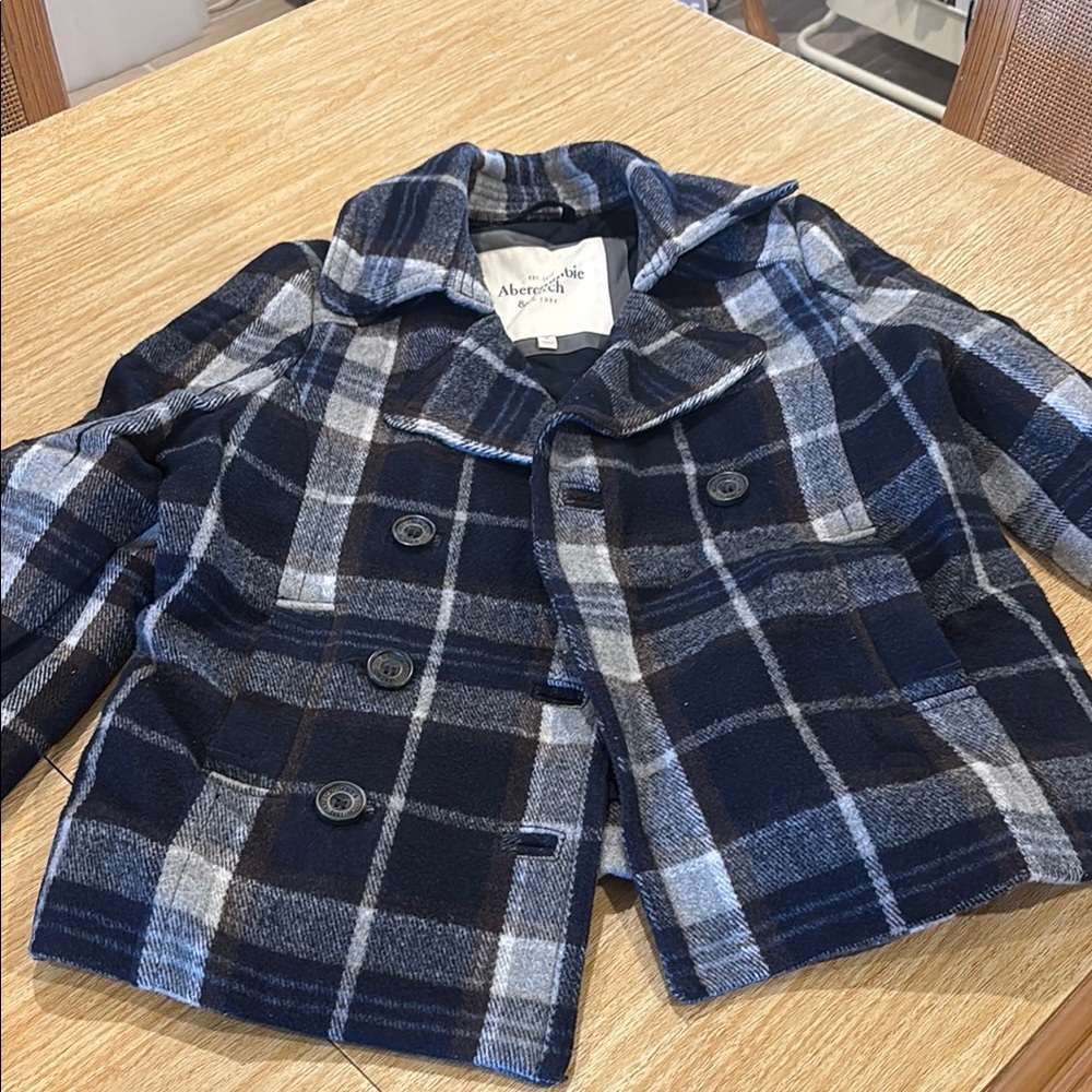 Abercrombie & Fitch Women's Navy  Plaid Pea Coat